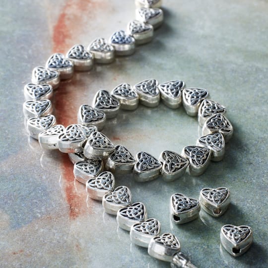 12 Pack: Antique Silver Carved Heart Beads, 8mm by Bead Landing™